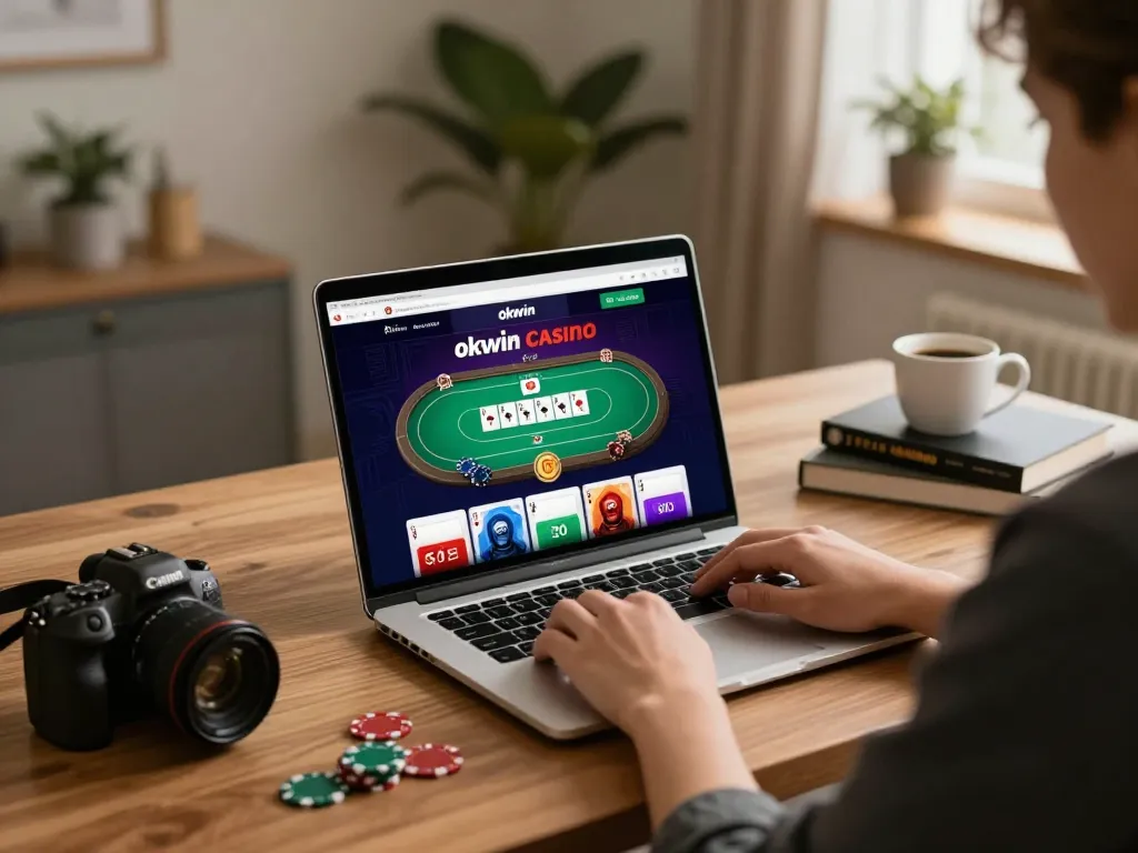 Engaging online gameplay on okwin's casino app, showcasing a player immersed in strategy.