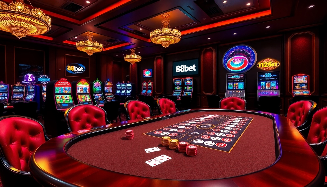 Experience the thrill of gambling with 88bet on a luxurious casino table filled with vibrant chips and cards.