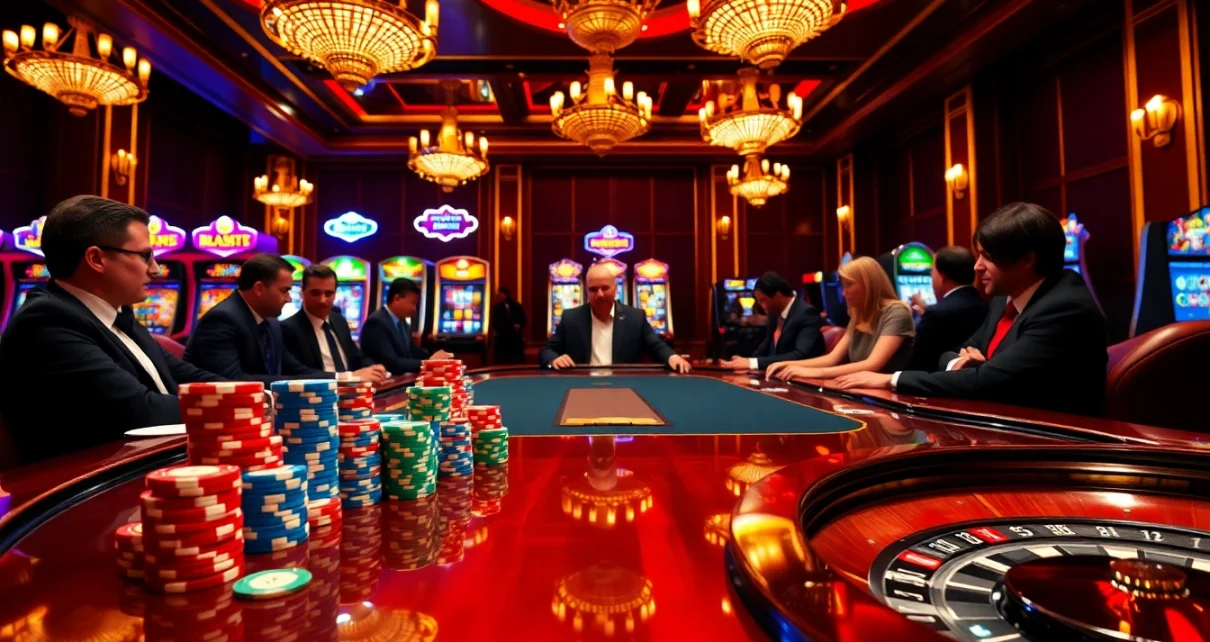 Elevated poker game scene at a luxurious casino showcasing the excitement of OK8386 gambling.