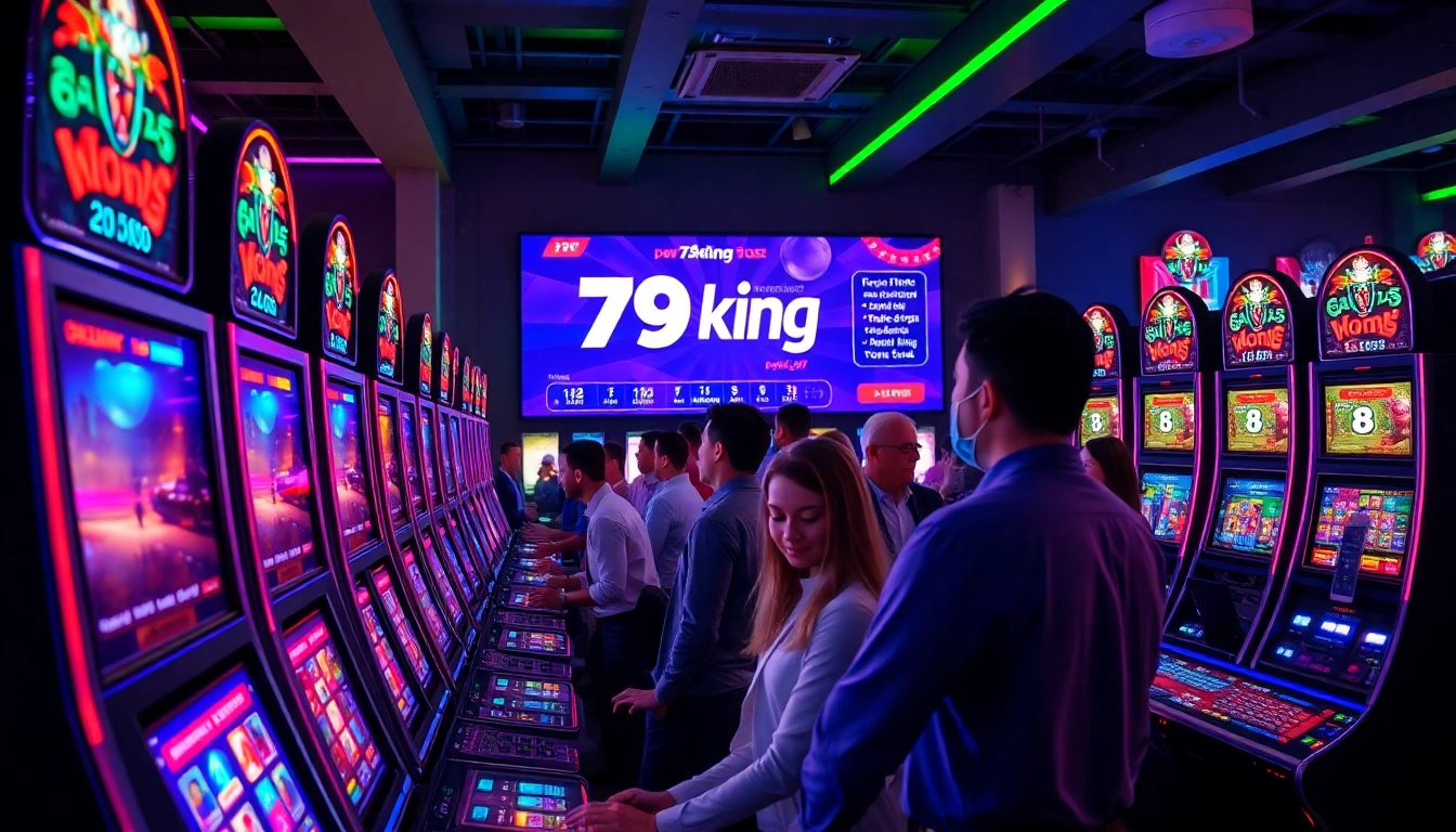 Engaging online gambling scene featuring 79king slot machines with diverse players enjoying the thrill.