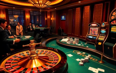 OK8386 highlights an exciting casino scene with roulette, poker, and slot machines.