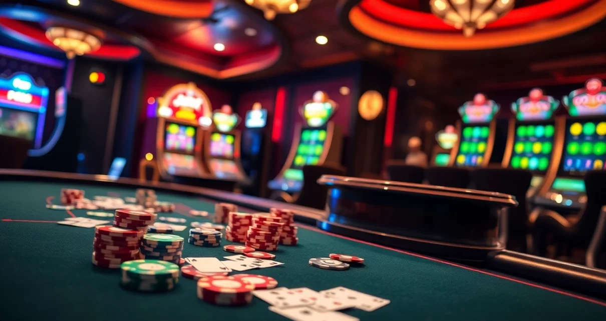 Exciting poker game at XX88 casino with colorful chips and cards.