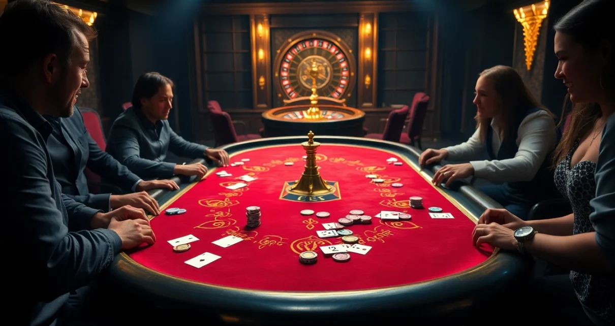 CM88 gaming table action with vibrant chips and cards in an exciting casino environment.