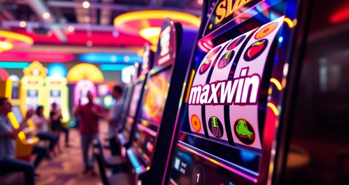 Raih slot maxwin dengan mesin slot yang penuh warna di lingkungan kasino yang energik.