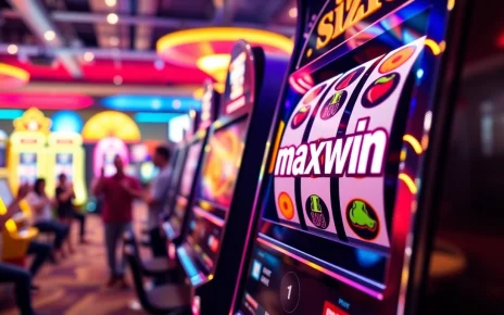 Raih slot maxwin dengan mesin slot yang penuh warna di lingkungan kasino yang energik.