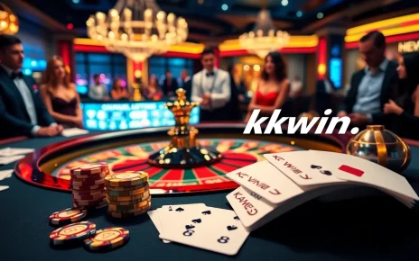 Engaging scene showcasing players at a casino table while highlighting https://kkwin.life/ with vibrant gaming elements.