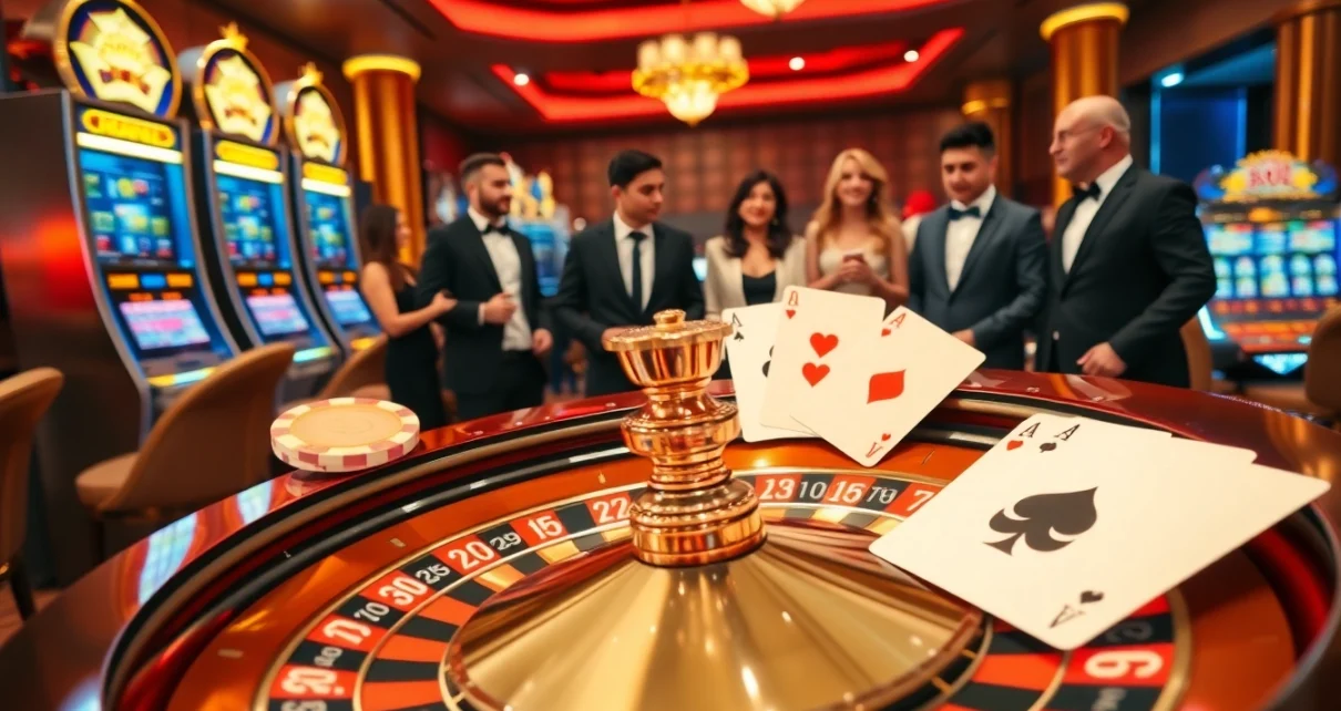 Engage with vibrant casino action, emphasizing 32 win strategies amidst lush gaming visuals.