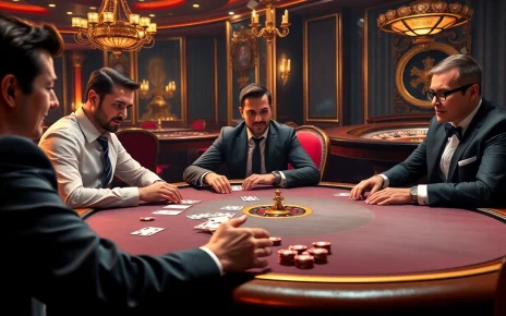 Excited players at a luxurious poker table in a casino setting, reflecting the atmosphere of https://mm88.nl/.