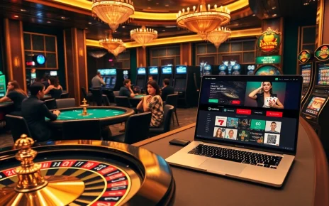 Hello88 gamblers enjoying a luxurious casino experience at roulette and poker tables.