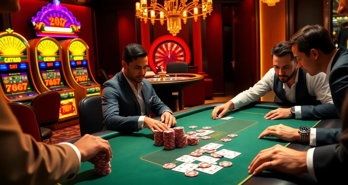 Engage in the excitement of poker at https://120bett.com.br/ featuring vibrant chips and cards in a luxurious casino setting.