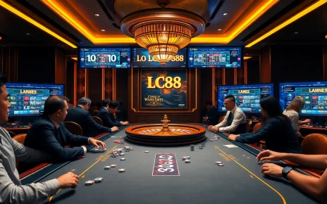 Engaging scene of players winning at lc88 casino games with poker chips and roulette.