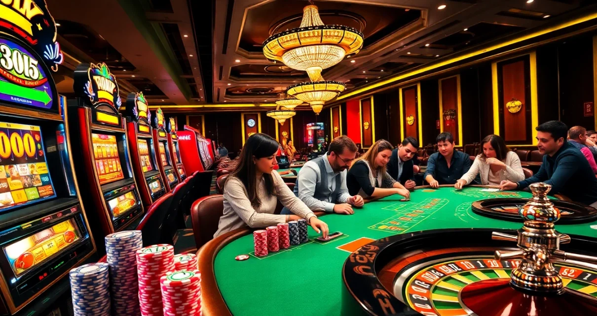 Exciting gaming action at 789win com with diverse players enjoying vibrant casino tables.