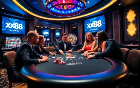 Experience the thrill of xx88 with vibrant casino visuals, featuring poker tables and dynamic gameplay.