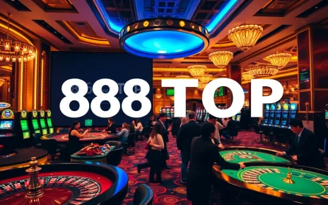 Players enjoying thrilling games at 888TOP casino with vibrant tables and slot machines.