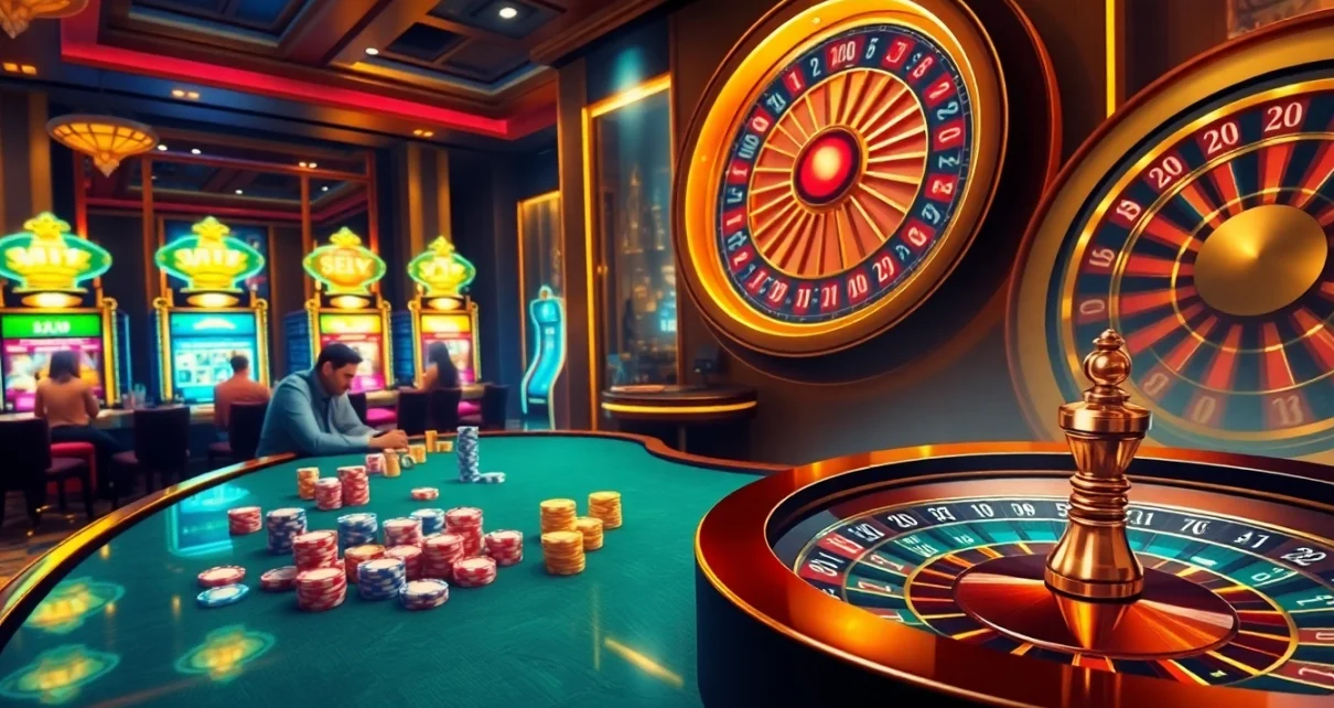 Players enjoy the thrill of poker and slot machines at 888top casino, exemplifying high-stakes excitement.