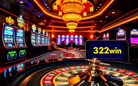 Action-packed poker scene at a 32win casino table with vibrant slots and roulette.