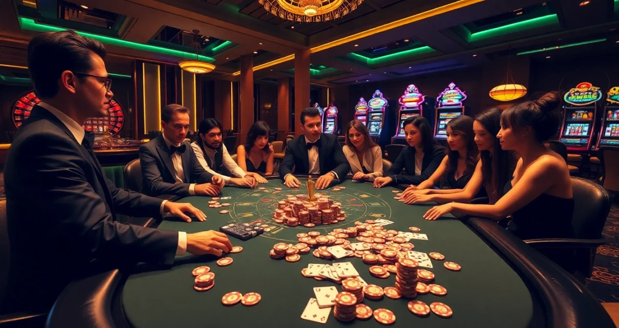 Exciting poker scene at Hi 88 casino with vibrant chips and cards.