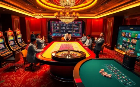 High-stakes gamblers playing at the MM88 casino table with vibrant slot machines excitedly nearby.