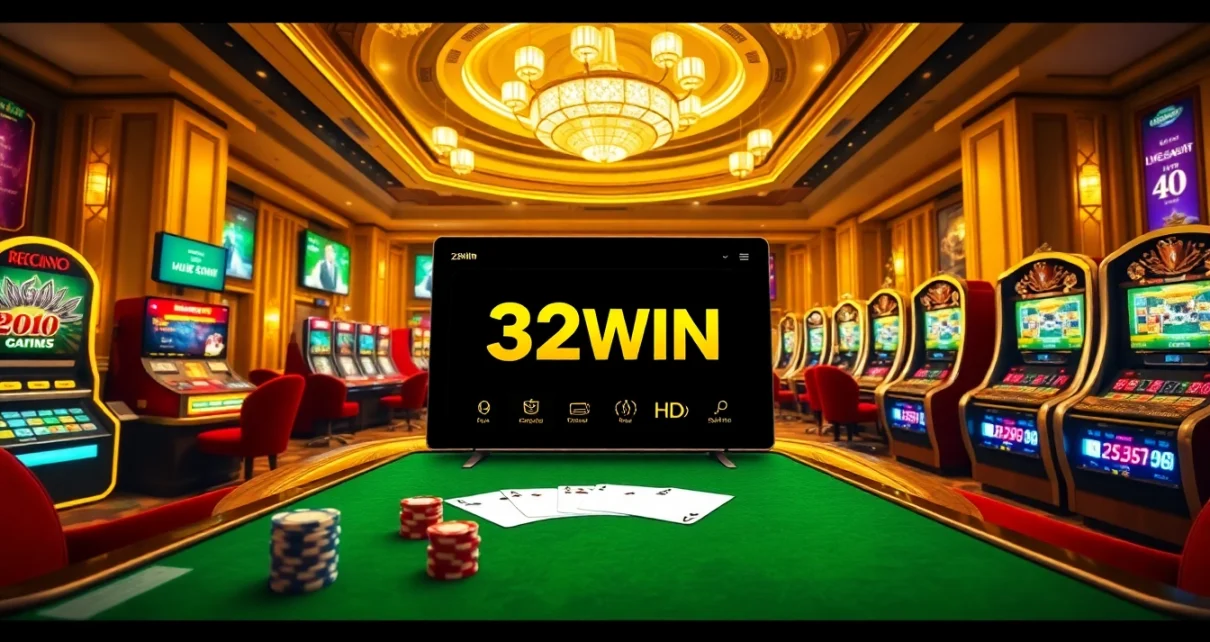 Players immersed in the thrilling casino experience at 32WIN, with vibrant games and live dealer action.