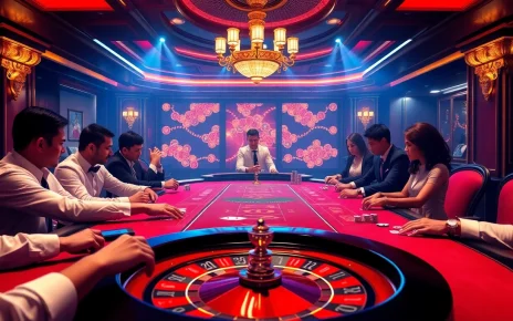 Players enjoying a thrilling poker game at https://thabet77.sa.com/ in a luxurious casino setting.