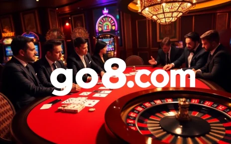 Experience the thrill of go8 com with an elegant casino scene featuring vibrant poker games.