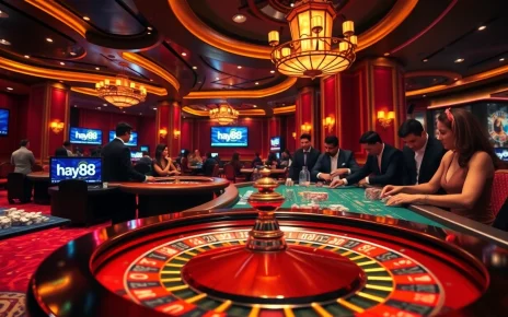 Experience high-stakes gambling at hay88 with vibrant roulette and poker table interactions.
