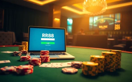 rr88 đăng nhập on a luxurious online casino interface with casino chips and cards