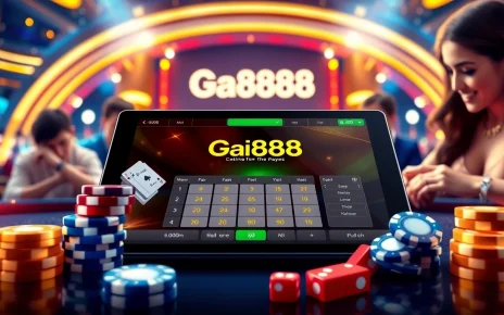 Ga888 online gambling scene with vibrant casino elements, showcasing excitement and betting.