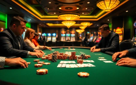 Experience the excitement of KKWIN 03 with a vibrant poker game featuring intense players and colorful chips.