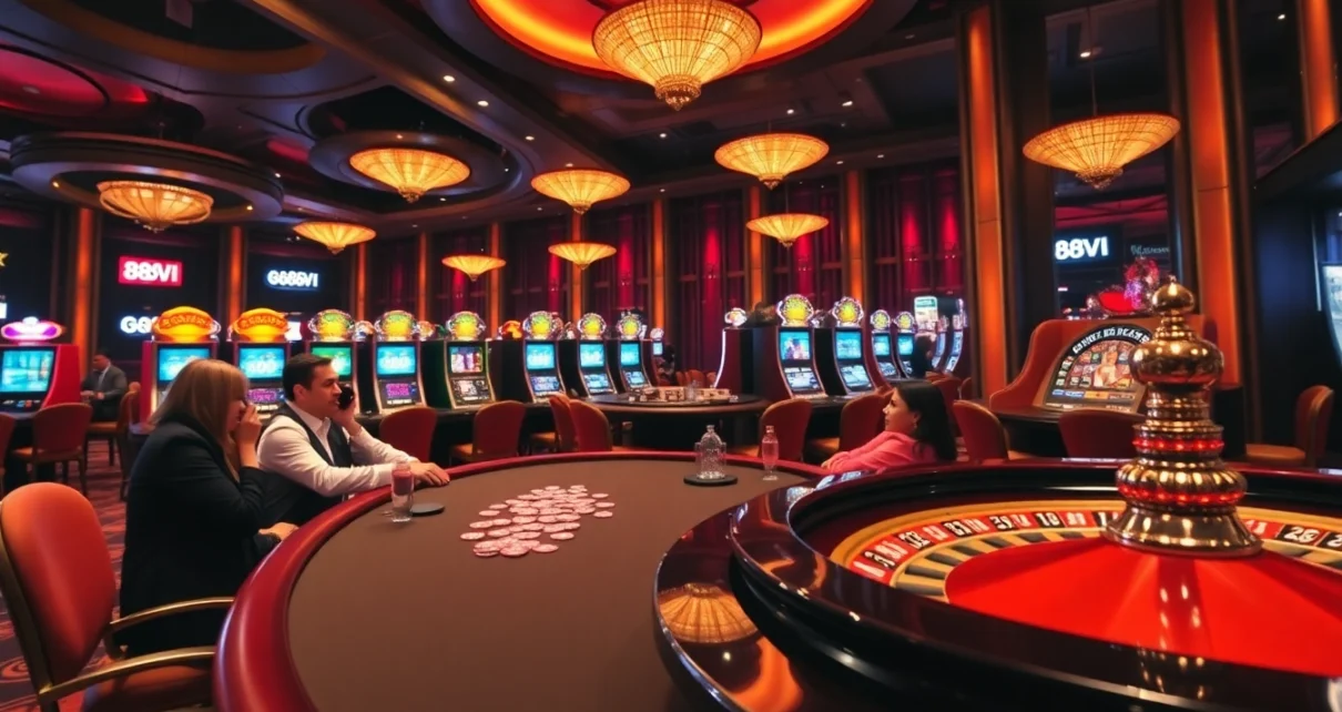 Players enjoying a game of poker at the stylish 888VI casino, showcasing an elegant gaming atmosphere.