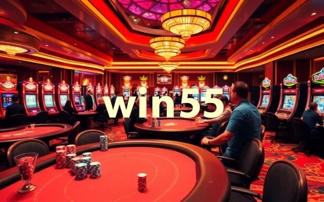 win55 players at a luxurious casino celebrating during exciting gaming sessions.