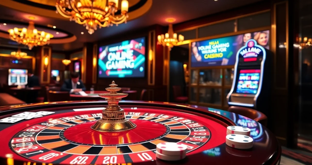 Experience the excitement of gambling at https://l444.art/ with this luxurious casino scene featuring roulette, chips, and players.