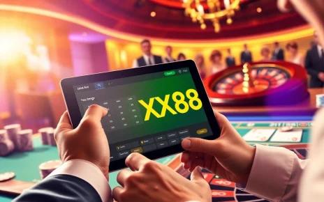 Betting action at XX88, showcasing a digital casino experience with vibrant poker chips and roulette.
