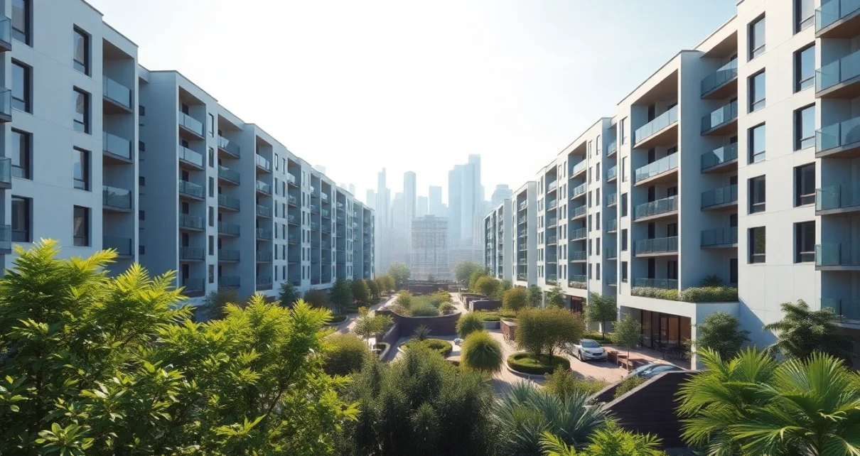 View of the Tampines EC, a modern executive condominium, highlighting lush greenery and contemporary architecture.