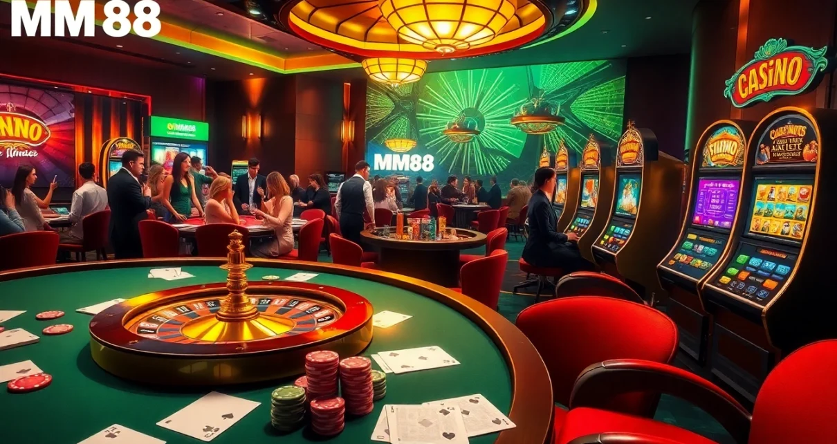 Experience the thrill of gaming at trang chủ mm88 with vibrant casino tables and slot machines.