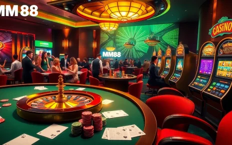 Experience the thrill of gaming at trang chủ mm88 with vibrant casino tables and slot machines.