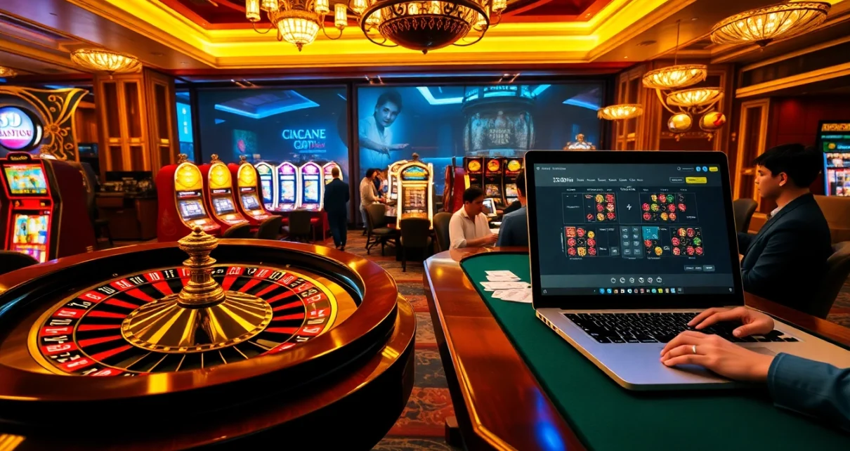Experiencing the thrill at the luxurious Trang chủ 32Win casino with vibrant games and betting tables.