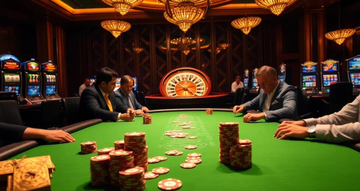 Nohu-themed vibrant casino scene with poker chips, cards, and roulette wheel.