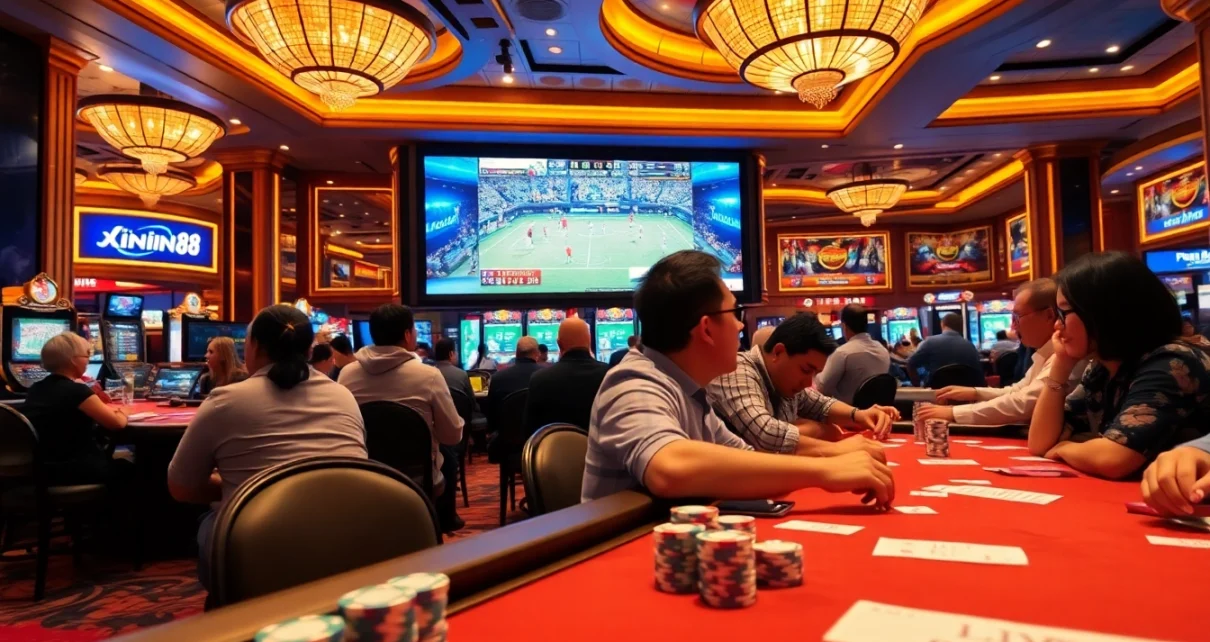 Experience the thrill of thể thao xin88 with vibrant sports betting action in a luxurious casino setting.
