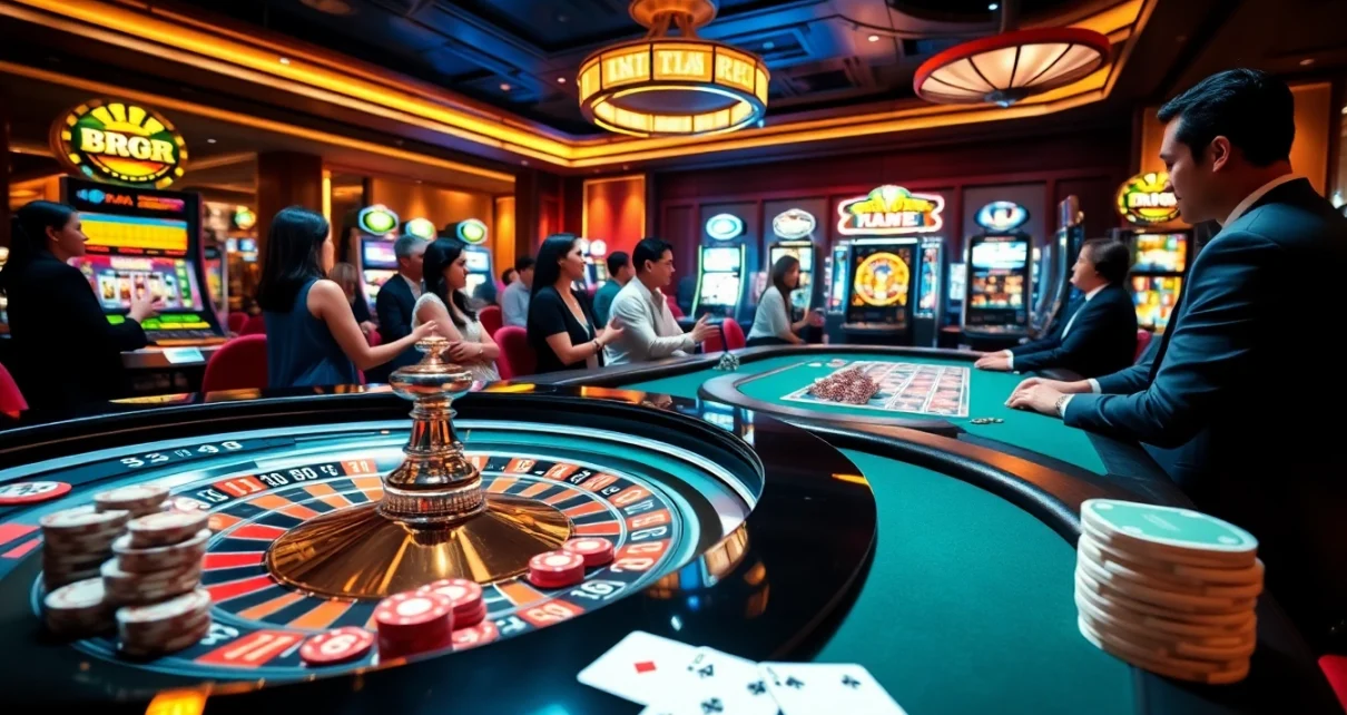 Experience the thrill of RR88 with vibrant casino tables and engaging players in action.