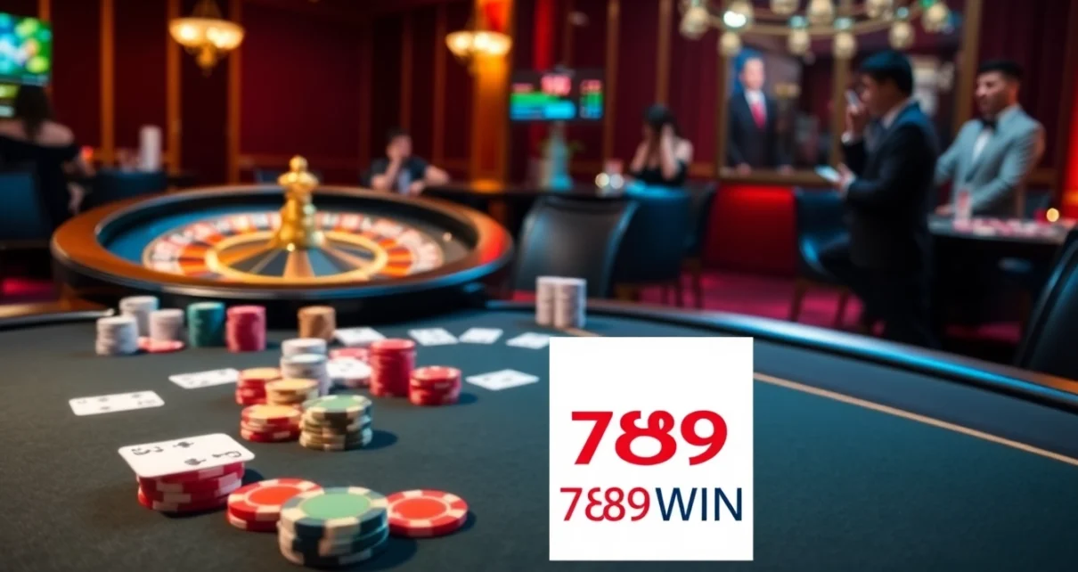 Engaging poker game at 789WIN casino featuring colorful chips and cards.