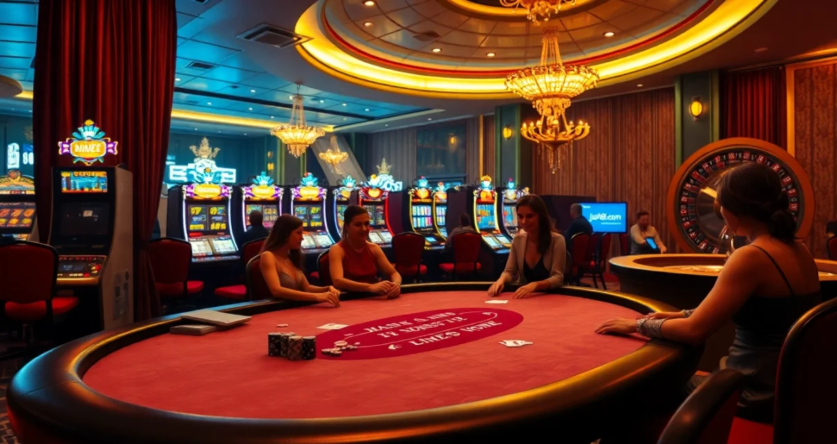 Enjoy an exciting game at jun88 com's luxurious casino with poker and roulette tables.