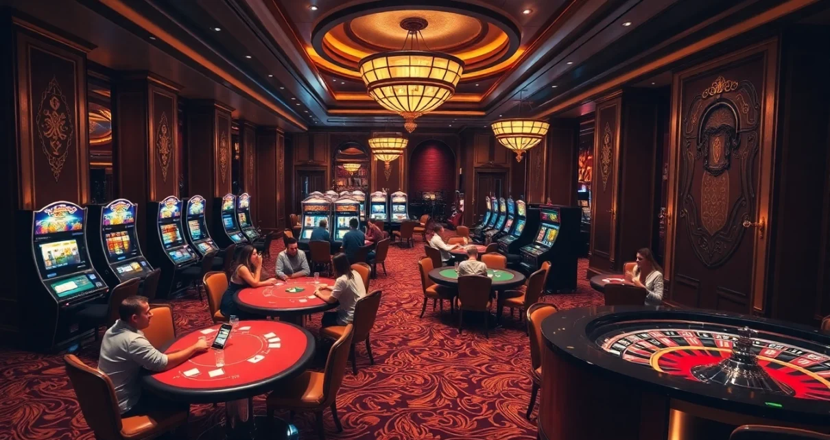 Experience the hidden wiki at an engaging casino with players joyfully gaming on stylish tables.
