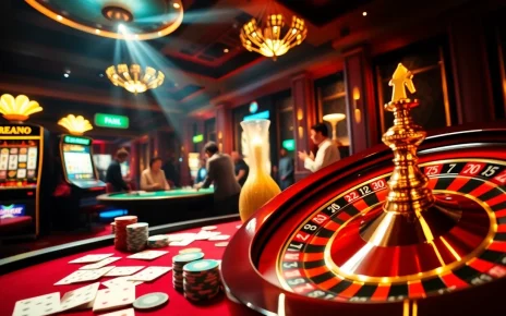 Situs apiraja88 casino scene featuring vibrant roulette wheel, lively players, and exciting slot machine action.