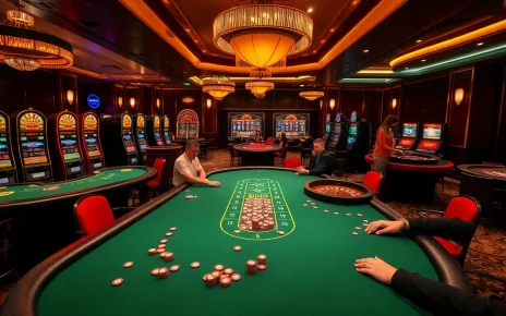 Experience the thrill of gambling at nohu90 with vibrant casino tables and focused players.