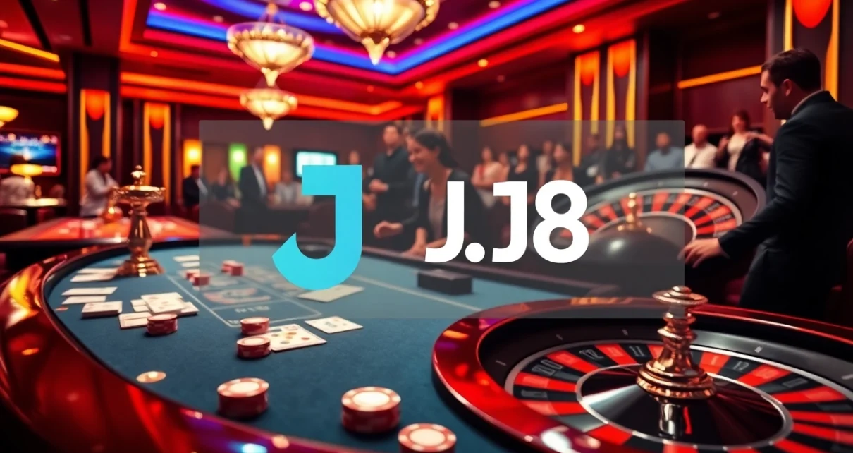 Players enjoying a game of poker at J8 casino, showcasing excitement and vibrant atmosphere.