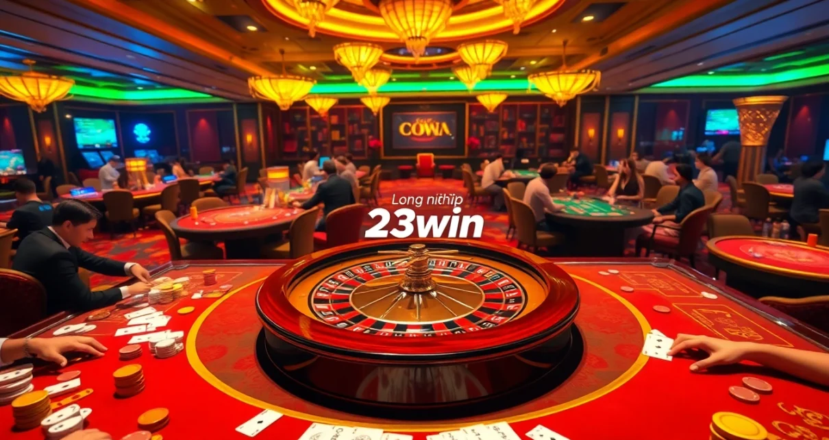 Experience the excitement of gambling as you đăng nhập 23win on a luxurious casino site with vibrant tables and chips.
