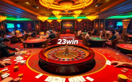 Experience the excitement of gambling as you đăng nhập 23win on a luxurious casino site with vibrant tables and chips.