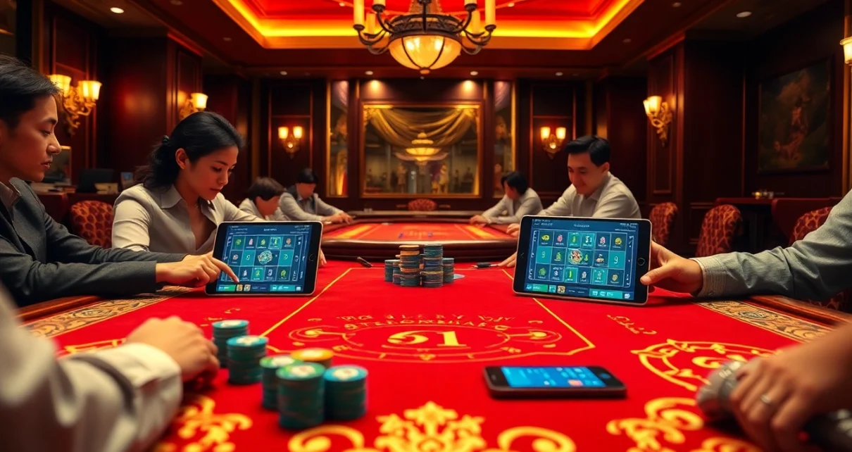 Engage with xóc đĩa online gameplay at an upscale casino table featuring vibrant betting chips.