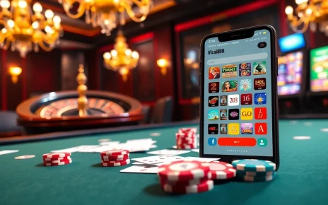 Experience the excitement of gambling with viral88, featuring a luxurious poker table and roulette wheel.